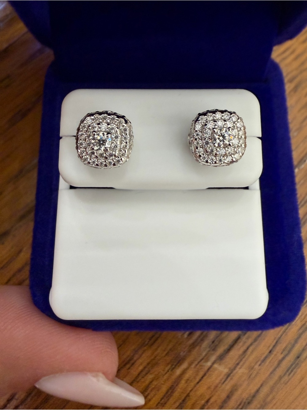 Moissanite Pave Square Cluster Stud Earrings in 925